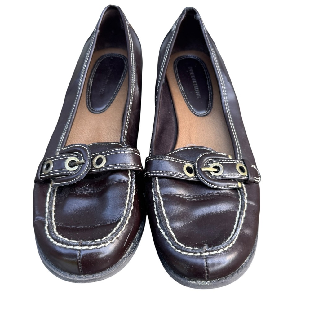 Predictions Womens Brown Loafer Shoes Buckle Detail Contrast Stitch Size 8W